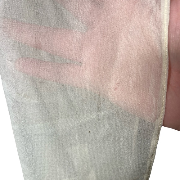 Vintage Velvet Chiffon Long Sleeve Maxi Dress Floral Applique Blue White - Picture 13 of 16